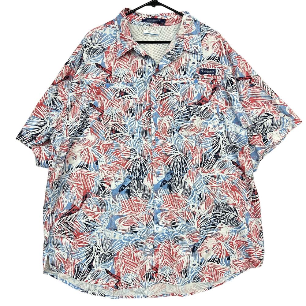 Columbia Men Shirt White Multicolored PGF Tamiami Fishing Vented Button Down XXL